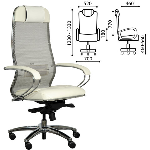 Кресло офисное МЕТТА "SAMURAI" SL-1, сверхпрочная ткань-сетка/экокожа, бежевое