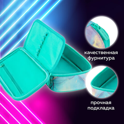 Пенал-органайзер BRAUBERG, 1 отделение, полиэстер, 22x11,5x6 см, "Мятный мрамор", 271571