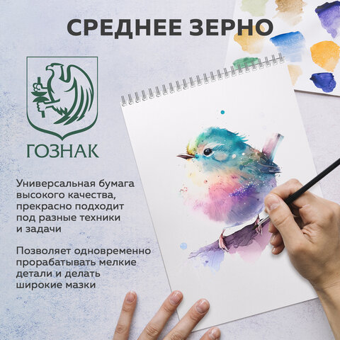 Бумага для акварели А1 (600х850 мм), КОМПЛЕКТ 5 листов, среднее зерно, 200 г/м2, ГОЗНАК, BRAUBERG ART CLASSIC, 114488