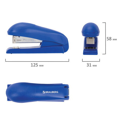 Степлер №24/6, №26/6 BRAUBERG "UNIVERSAL", до 30 листов, на 100 скоб, синий, 272718