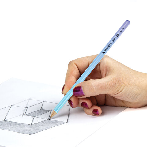 Карандаш чернографитный BRAUBERG "SOFT PASTEL", 1 шт., HB, корпус ассорти, 181768