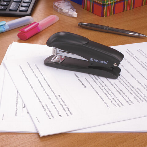 Степлер №24/6, 26/6 металлический BRAUBERG "Office-Expert", до 25 листов, черный, 228593