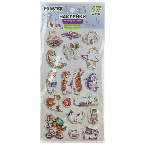 Наклейки зефирные "Котики", 18х9,5 см, ассорти 6 видов, FUNSTER (ФАНСТЕР), 666092