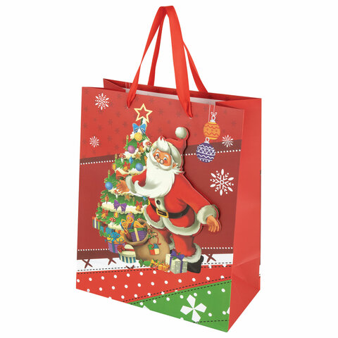 Пакет подарочный (1 штука) новогодний 26x13x32 см, "3D Large", ассорти, ЗОЛОТАЯ СКАЗКА, 592119