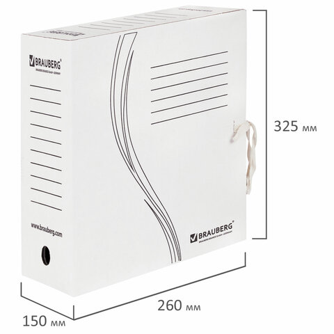 Папка архивная с завязками А4(325х260 мм), 150 мм, до 1400 листов, плотная, микрогофрокартон, БЕЛАЯ, BRAUBERG, 126513