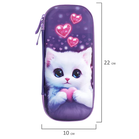 Пенал ЮНЛАНДИЯ, 1 отделение, 1 откидная планка, карман, EVA покрытие soft-touch, 22х10х5 см, "Cute cat", 273184