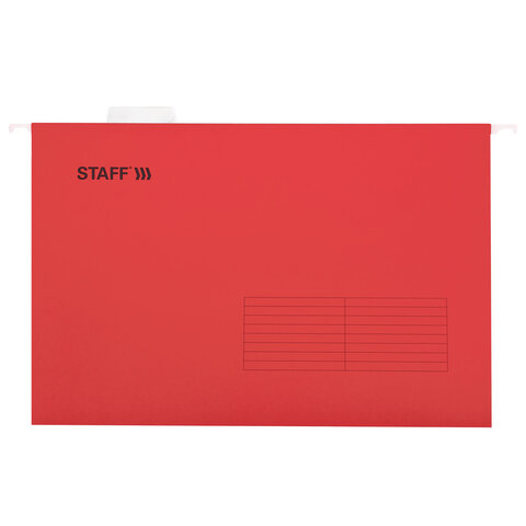 Подвесные папки A4/Foolscap (404х240 мм) до 80 л., КОМПЛЕКТ 10 шт., красные, картон, STAFF, 270936