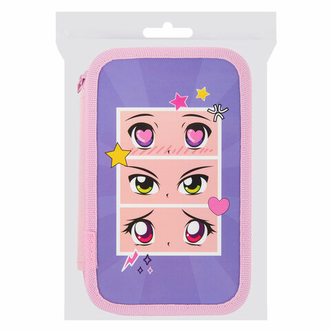 Пенал ПИФАГОР, 3 отделения, ламинированный картон, 19х11 см, "Anime eyes", 272251