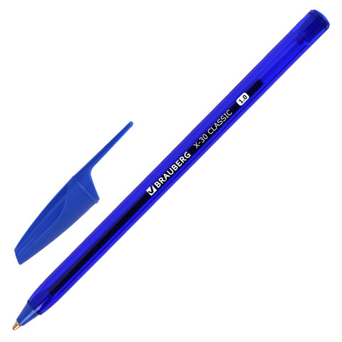 Ручка шариковая BRAUBERG X-30 CLASSIC, СИНЯЯ, мягкое письмо, пишущий узел 1 мм, линия письма 0,5 мм, 144331