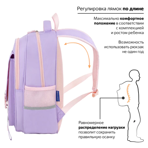 Рюкзак BRAUBERG SNAP, 2 отделения, 3 кармана, "Delicate lilac", 39х28х16 см, 272068