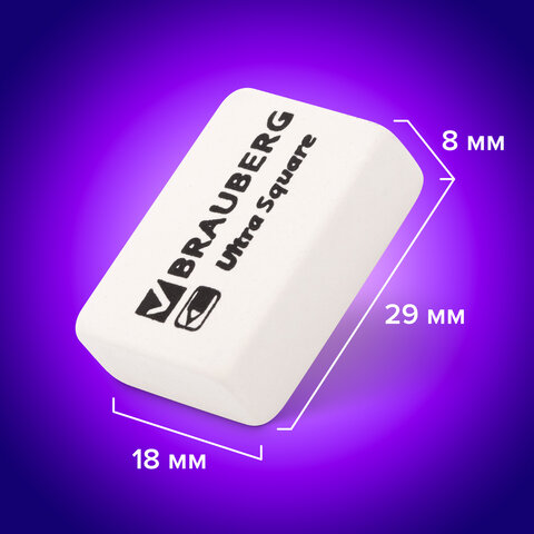 Ластики BRAUBERG "Ultra Square" 6 шт., размер ластика 29х18х8 мм, белые, натуральный каучук, 229603