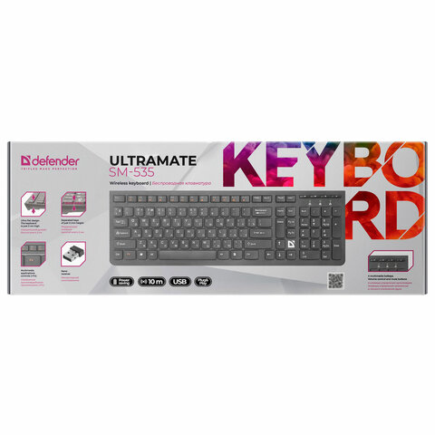 Клавиатура беспроводная DEFENDER UltraMate SM-535 RU, USB, 108 клавиш, 2,4 Ghz, черная, 45535