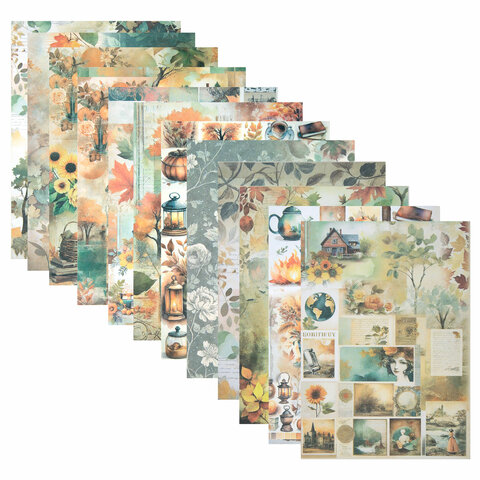 Бумага для скрапбукинга 15х21 см "Осень", двусторонняя, 12 листов, 240 г/м2, ОСТРОВ СОКРОВИЩ, 665446