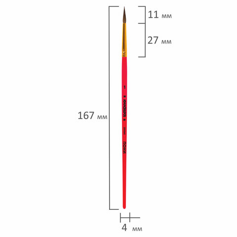 Кисть ПОНИ, круглая, № 1, цветная ручка, ЮНЛАНДИЯ, 201060