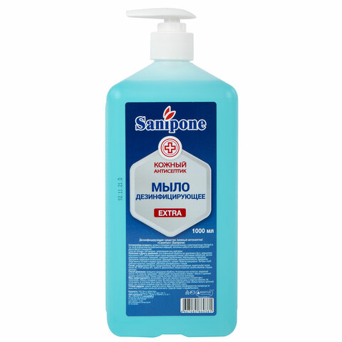 Мыло жидкое дезинфицирующее, 1 л, SANIPONE "Extra" (САНИПОН "Экстра"), дозатор, 1000-С-Б-П-Э