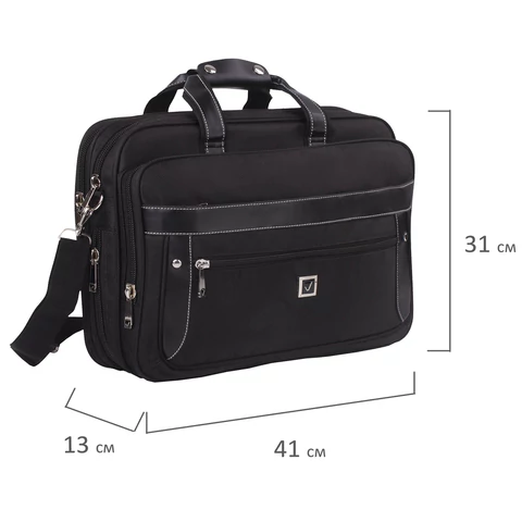 Сумка портфель BRAUBERG CARBON с отделением для ноутбука 15-16", 2 отделения, черная, 31х41х13 см, 240509