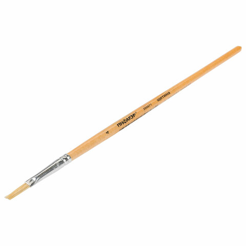 Кисть ПИФАГОР, ЩЕТИНА, плоская, № 4, деревянная лакированная ручка, 200871