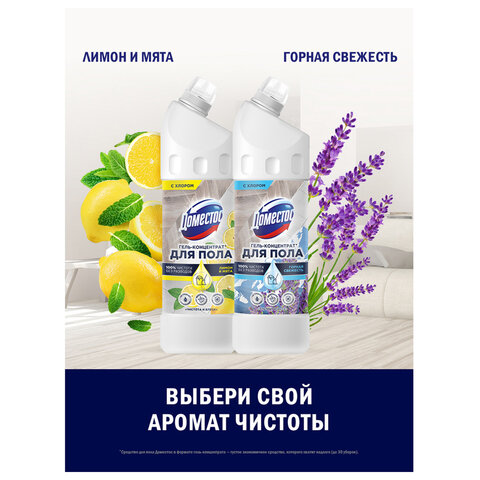 Средство для мытья пола и других поверхностей 1 л, ДОМЕСТОС "Лимон и мята", гель-концентрат