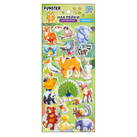 Наклейки зефирные "Животный мир", 19х9,5 см, ассорти 8 видов, FUNSTER (ФАНСТЕР), 666089