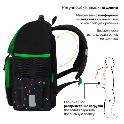 Ранец ПИФАГОР BASIC, 1 отделение, 3 кармана, эргономичная спинка, "Sharp sword", 35х28х18 см, 273138