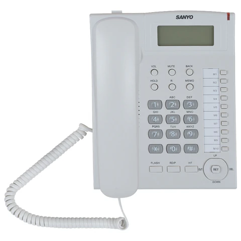 Телефон SANYO RA-S517W, спикерфон, память 30 номеров, тональный / импульсный режим, белый