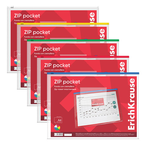 Папка-конверт на молнии ERICH KRAUSE А4 (334х241 мм), карман для визиток, прозрачная, 0,14 мм, 2935