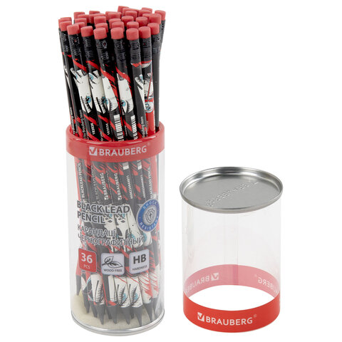 Карандаш чернографитный с принтом BRAUBERG "RED ANIME", 1 шт., HB, с ластиком, корпус ассорти, 182026