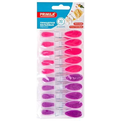 Прищепки бельевые 8,2 см, КОМПЛЕКТ 10 штук, прорезиненный пластик, ассорти, PRIMILA (ПРИМИЛА) PREMIUM, 700523