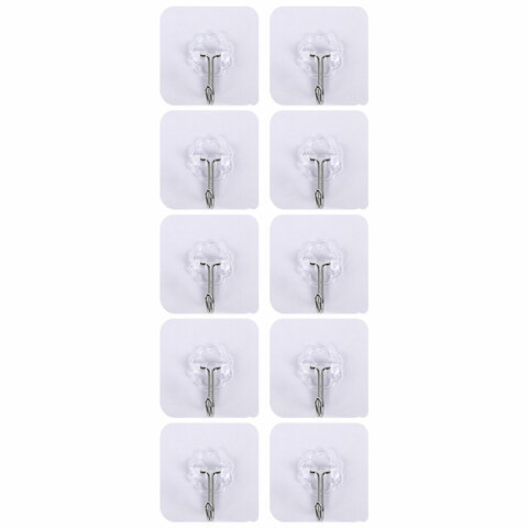 Крючки самоклеящиеся универсальные 6х6 см, КОМПЛЕКТ 10 шт., сталь + ПВХ, LAIMA Home, 608791