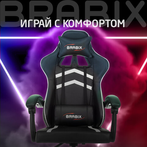 Кресло компьютерное BRABIX "Shooter GM-123", 2 подушки, экокожа, черное/белое, 533191