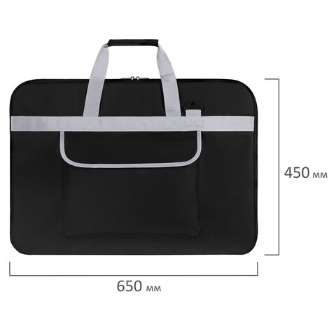 Сумка для художника СУПЕР РАЗМЕР А2+ (62 см х 45 см), чёрная, накладной карман, BRAUBERG ART CLASSIC, 272986