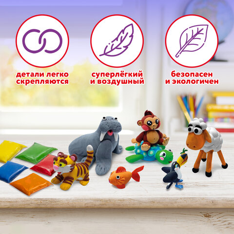 Пластилин супер лёгкий воздушный застывающий 12 цветов, 120 г, 3 стека, ЮНЛАНДИЯ, 105905