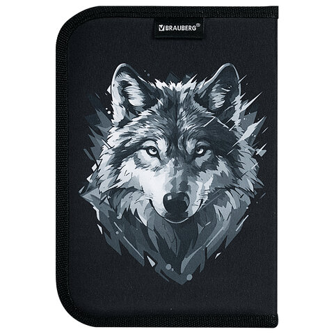 Пенал BRAUBERG, 1 отделение, полиэстер, 21х14 см, "Gray wolf", 273520