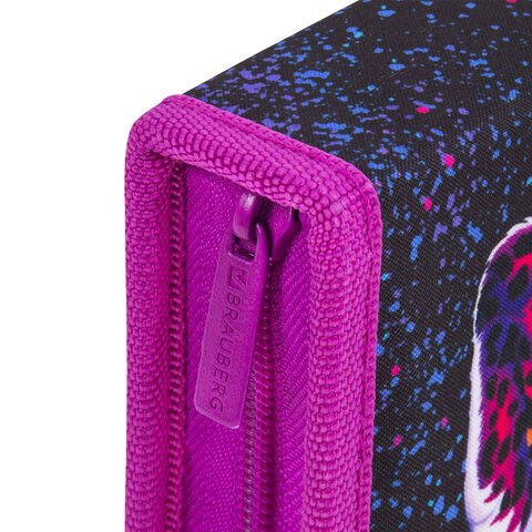 Пенал BRAUBERG с наполнением, 1 отделение, 1 откидная планка, 24 предмета, 21х14 см, "Leopard", 272350