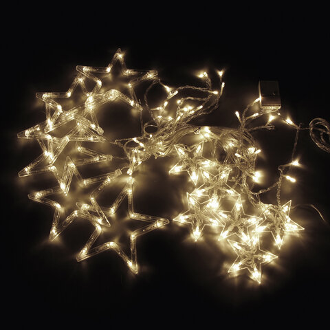 Электрогирлянда-занавес комнатная 3х1 м, 138 LED, с насадками, вид: "Звёзды", тёплый белый, 220V, ЗОЛОТАЯ СКАЗКА, 591338