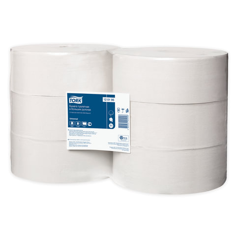 Бумага туалетная 525 м, БОЛЬШОЙ РУЛОН, Tellus/TORK (Система T1) UNIVERSAL, КОМПЛЕКТ 6 рулонов, 1-слойная,120195