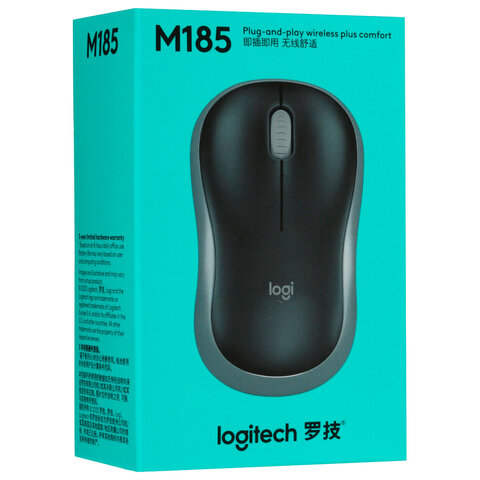 Мышь беспроводная LOGITECH M185, 2 кнопки + 1 колесо-кнопка, оптическая, черно-серая, 910-002238