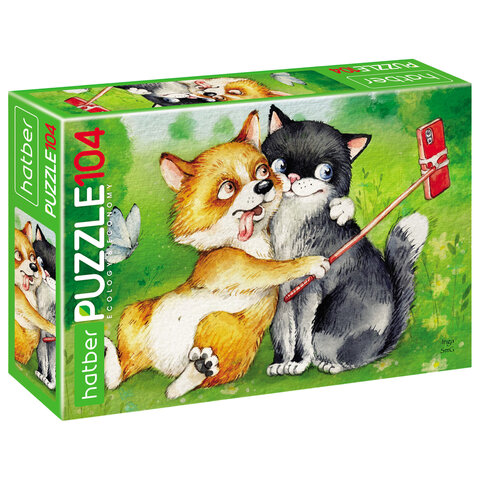 Пазл картонный 104 элемента АССОРТИ, 220х320 мм, HATBER