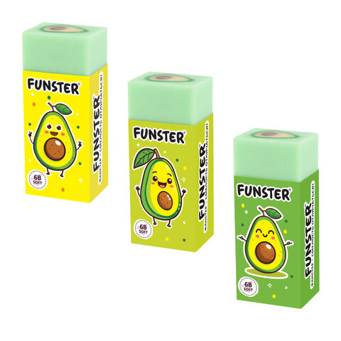 Ластик FUNSTER (ФАНСТЕР) "AVOCADO", 50х21х16 мм, прямоугольный, картонный держатель, экологичный ПВХ, ассорти, 272723