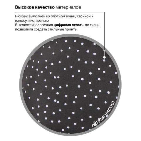 Рюкзак BRAUBERG СИТИ-ФОРМАТ универсальный, "Goroshek", черный в горошек, 41х32х14 см, 228845