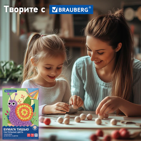 Цветная бумага ТИШЬЮ 17 г/м2, А4 (210х297 мм), 20 листов, 10 цветов пастель, в папке, BRAUBERG, 116497