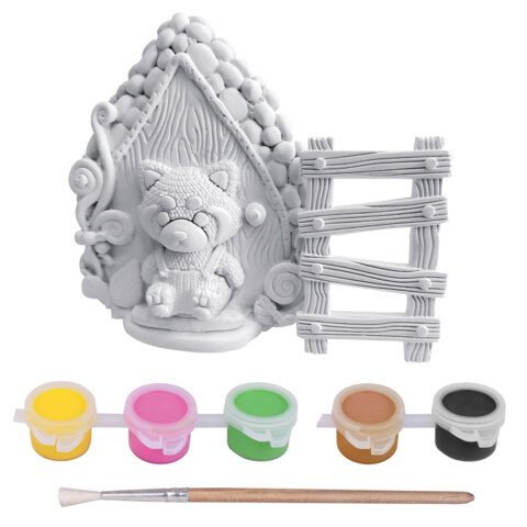 ПАННО ИЗ ГИПСА "СКАЗОЧНАЯ ДВЕРЦА", с красками и кистью для росписи, ассорти, BRAUBERG KIDS, 666013