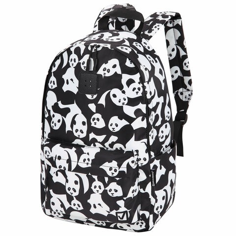 Рюкзак BRAUBERG POSITIVE универсальный, карман-антивор, "Pandas", 42х28х14 см, 270781