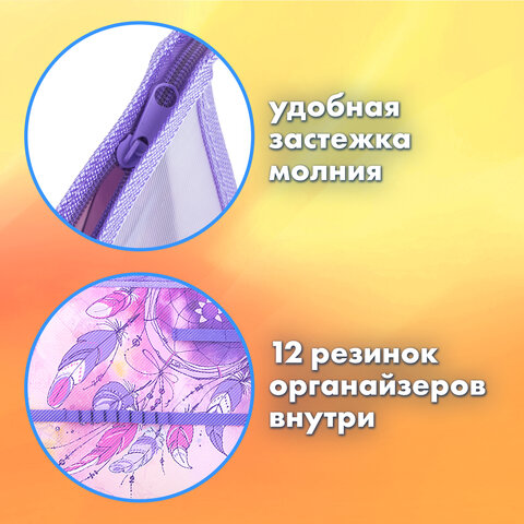 Папка для труда на молнии BRAUBERG А4, 2 отделения, органайзер, "Dreamcatcher", 270978