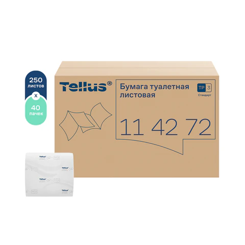 Бумага туалетная Tellus/TORK (Система Т3) UNIVERSAL, КОМПЛЕКТ 40 шт., листовая, 250 л., 11х23 см, 1-слойная, 114272