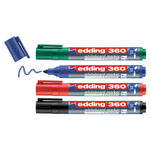 Маркеры стираемые для белой доски НАБОР 4 ЦВЕТА, EDDING "360", 1,5-3 мм, E-360/4S