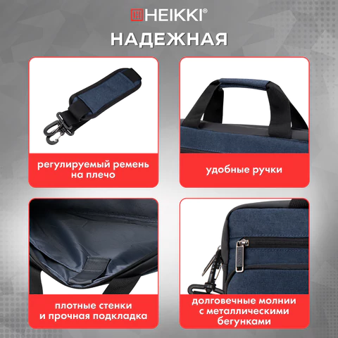Сумка портфель HEIKKI FORWARD (ХЕЙКИ) с отделением для ноутбука 15,6", темно-синяя, 29х40х9 см, 272612