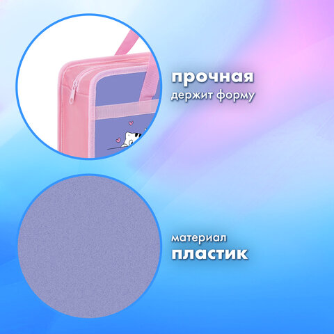 Папка на молнии с ручками BRAUBERG А4, 1 отделение, пластик, 80 мм, "Meow", 272163