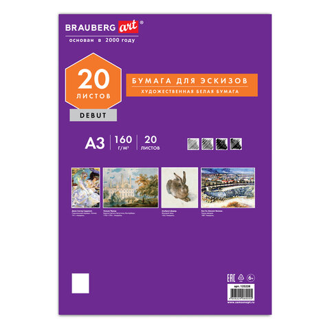 Папка для рисования БОЛЬШОГО ФОРМАТА А3, 20 л., 160 г/м2, BRAUBERG, 297х420 мм, "Орел", 125228