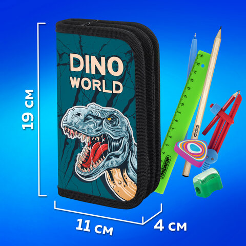 Пенал ПИФАГОР, 2 отделения, ламинированный картон, 19х11 см, "Dino world", 272249